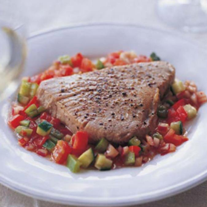 Peppered Tuna Steak with Gazpacho Salsa